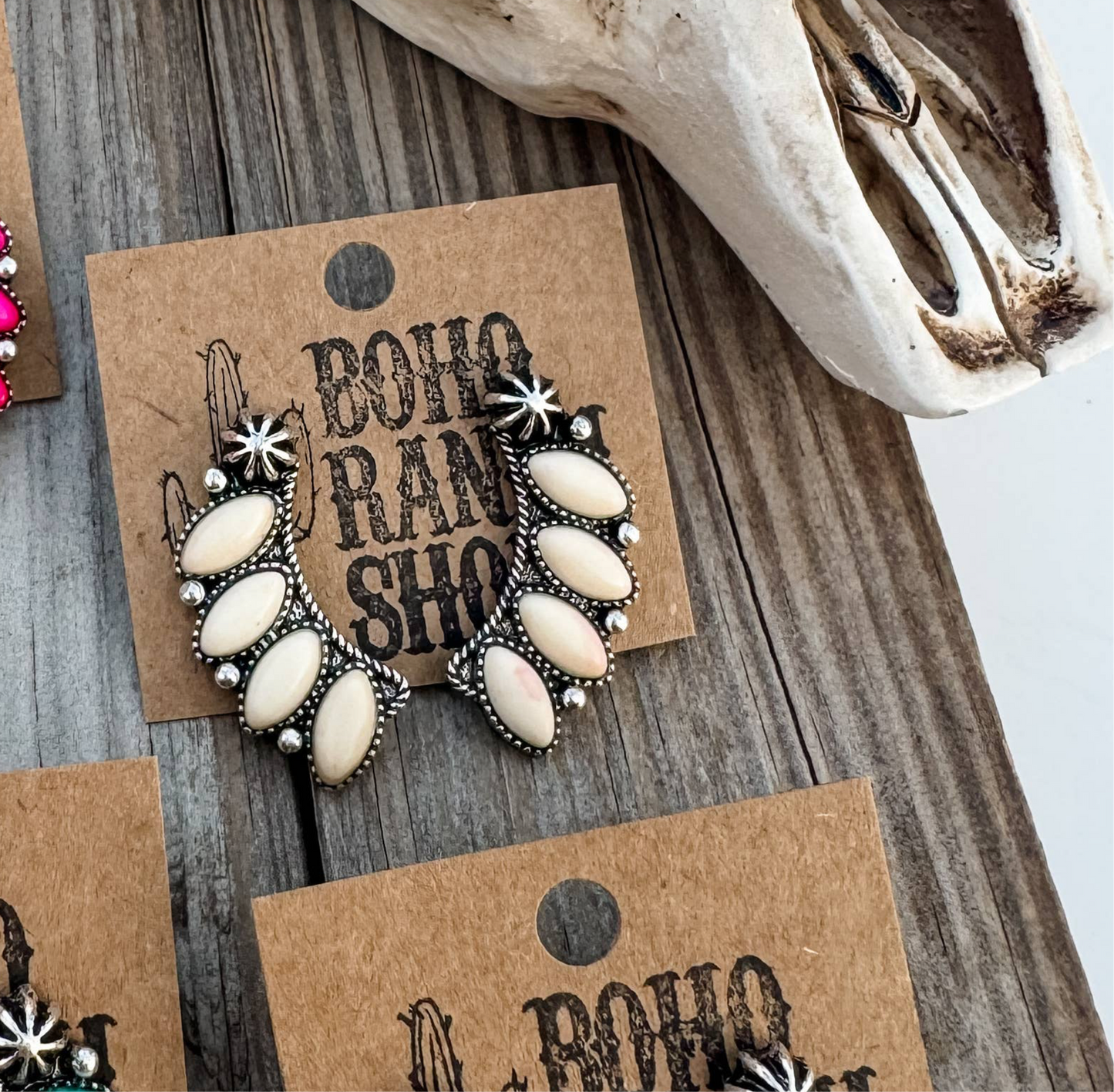 Western Concho Semi Stone Stud Earrings