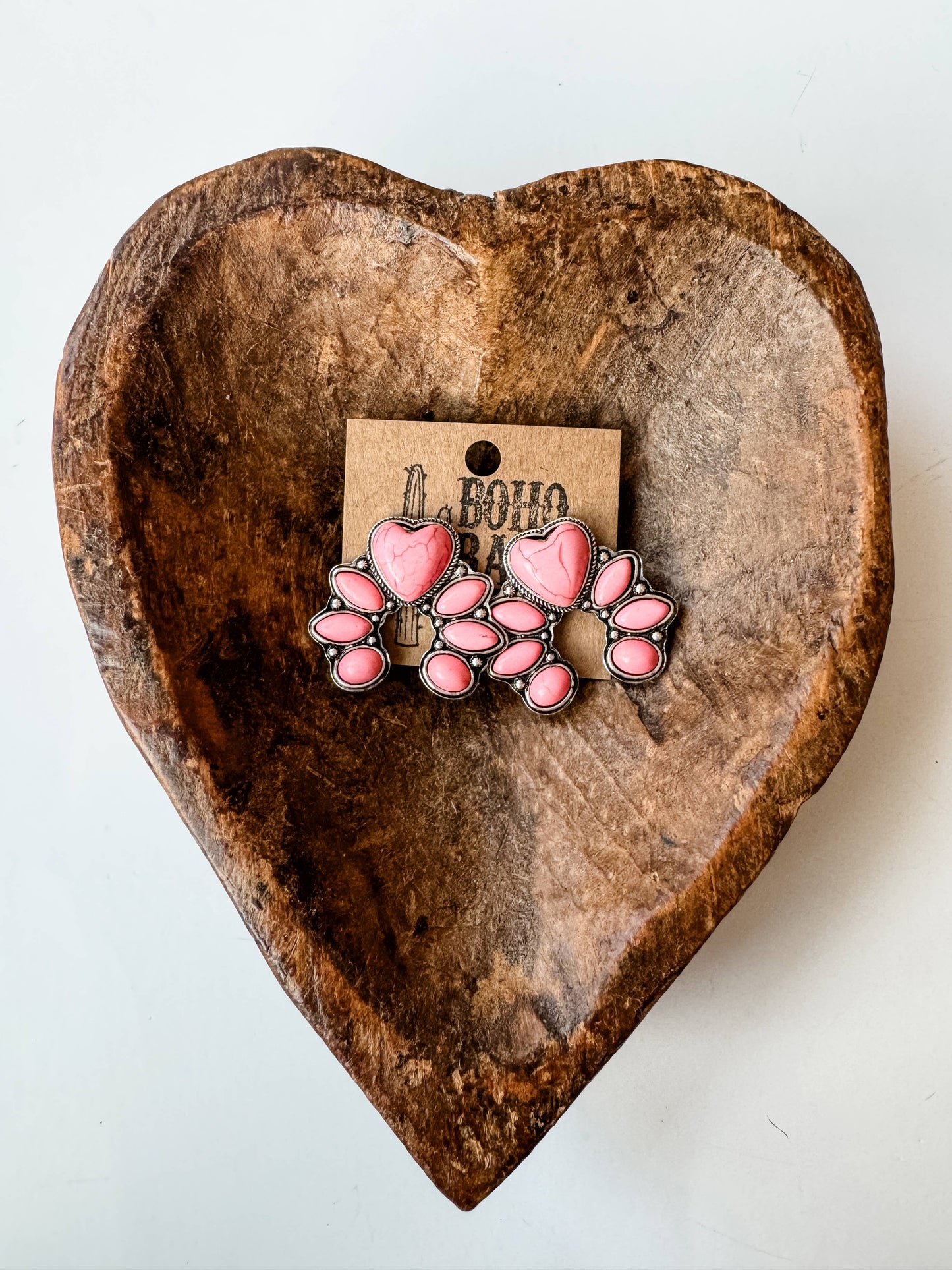 Western Heart Squash Blossom Stud Earrings