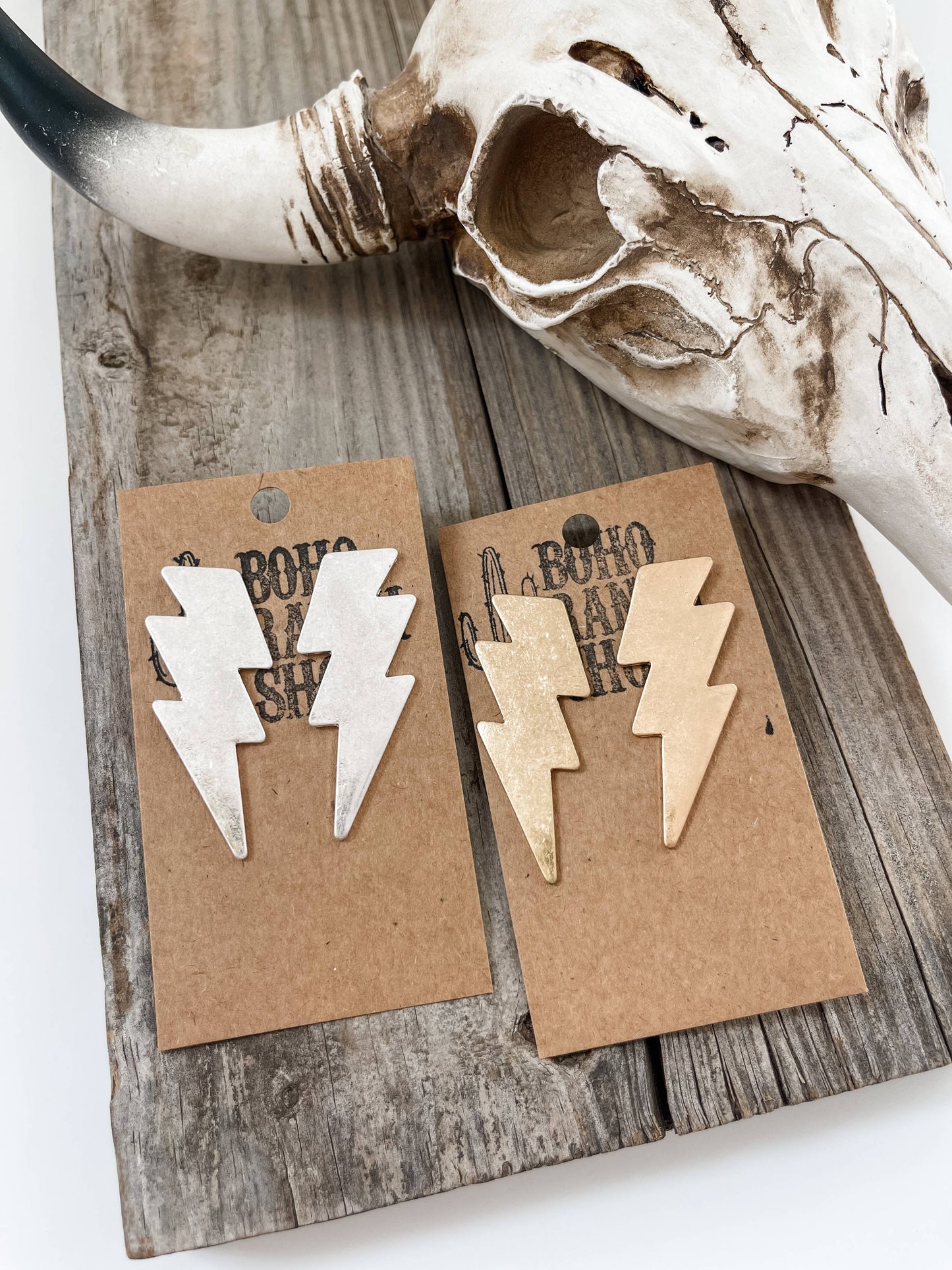 Western Matte Lightning Bolt Earrings - Gold - Silver