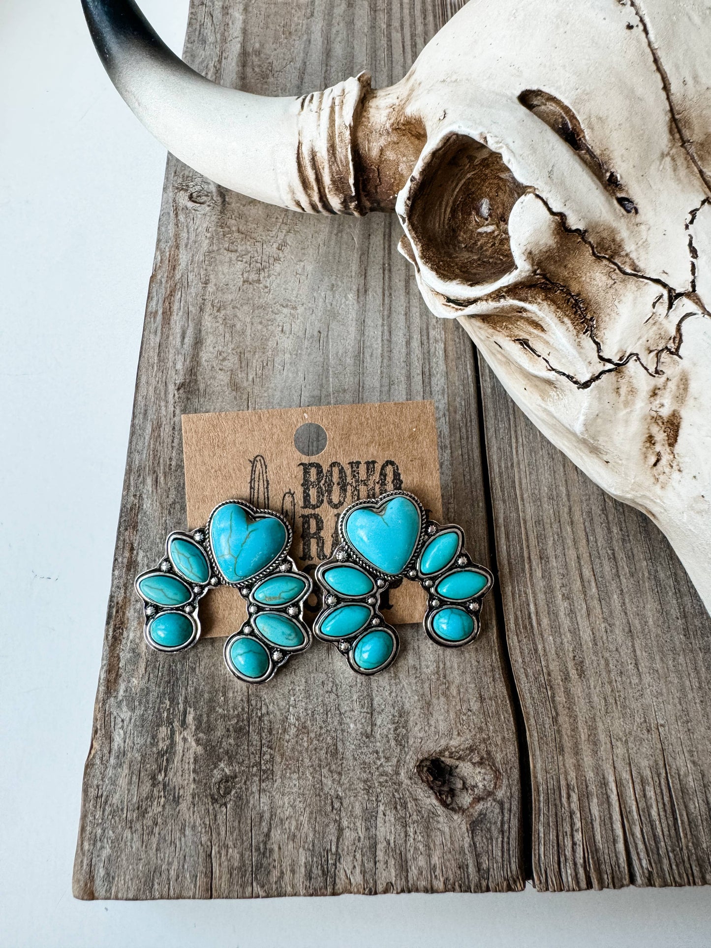 Western Heart Squash Blossom Stud Earrings