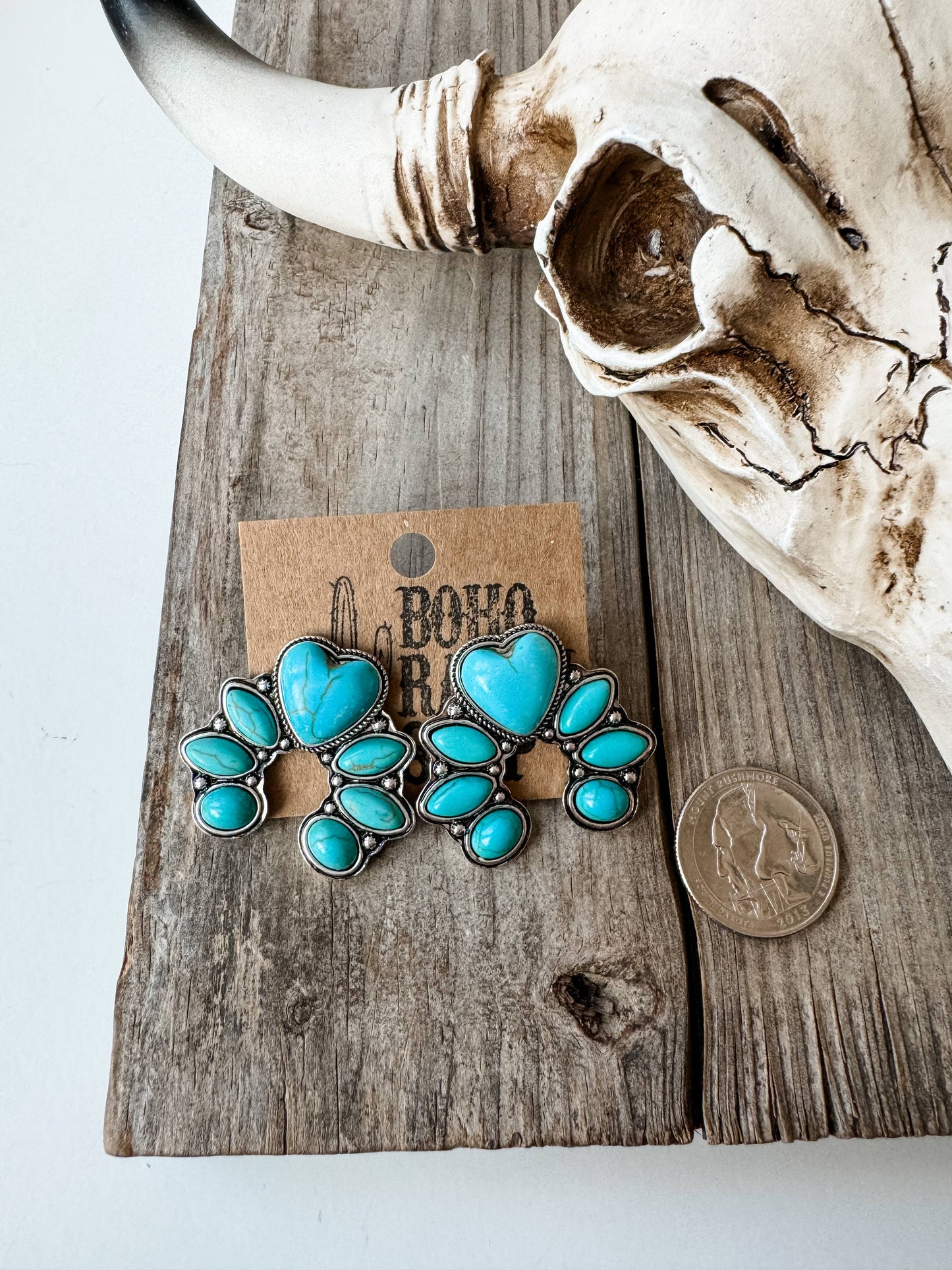 Western Heart Squash Blossom Stud Earrings