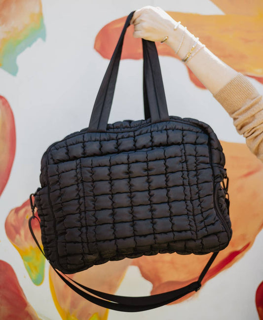 Black Quilted Duffel Weekender Bag