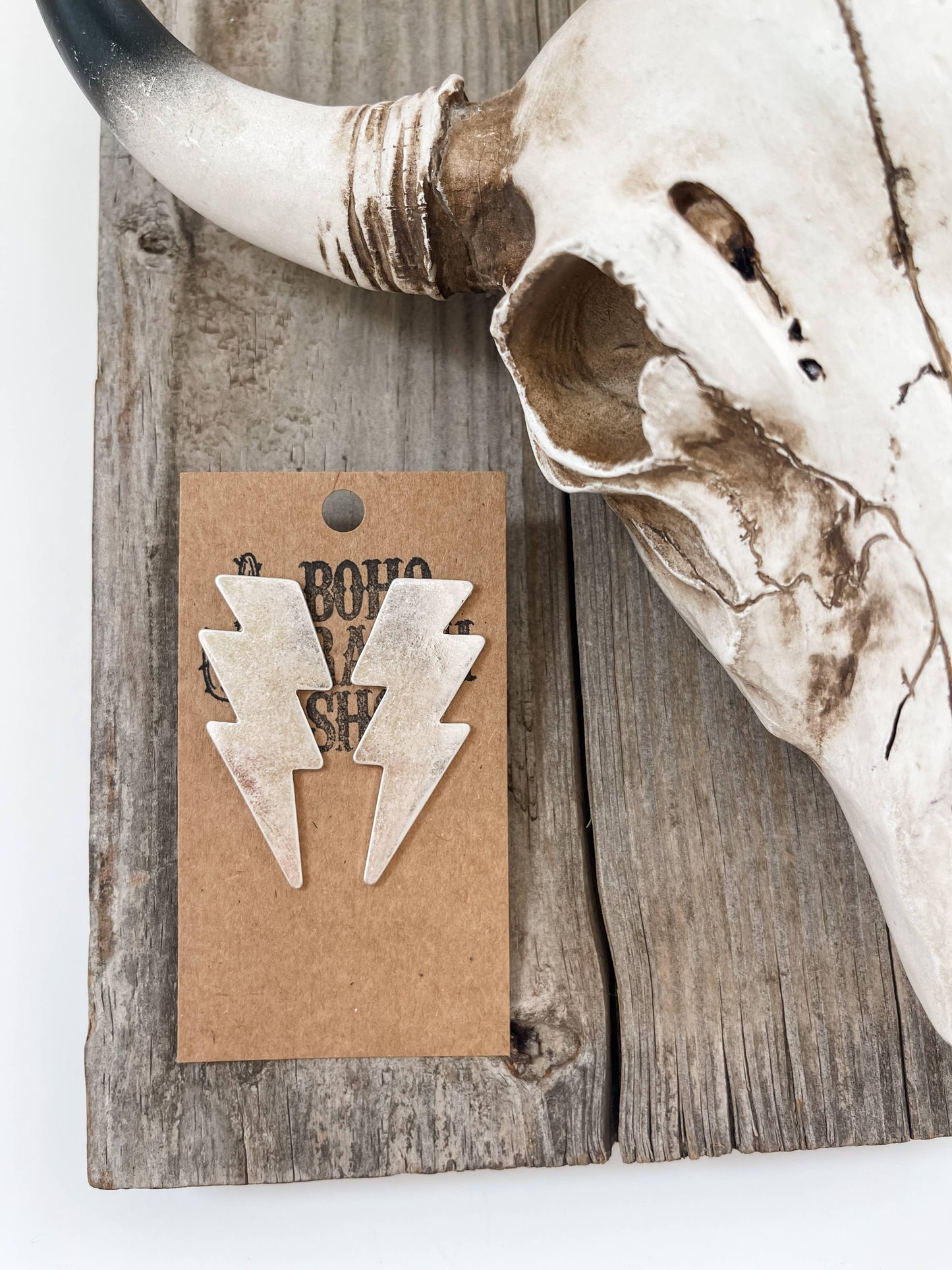 Western Matte Lightning Bolt Earrings - Gold - Silver