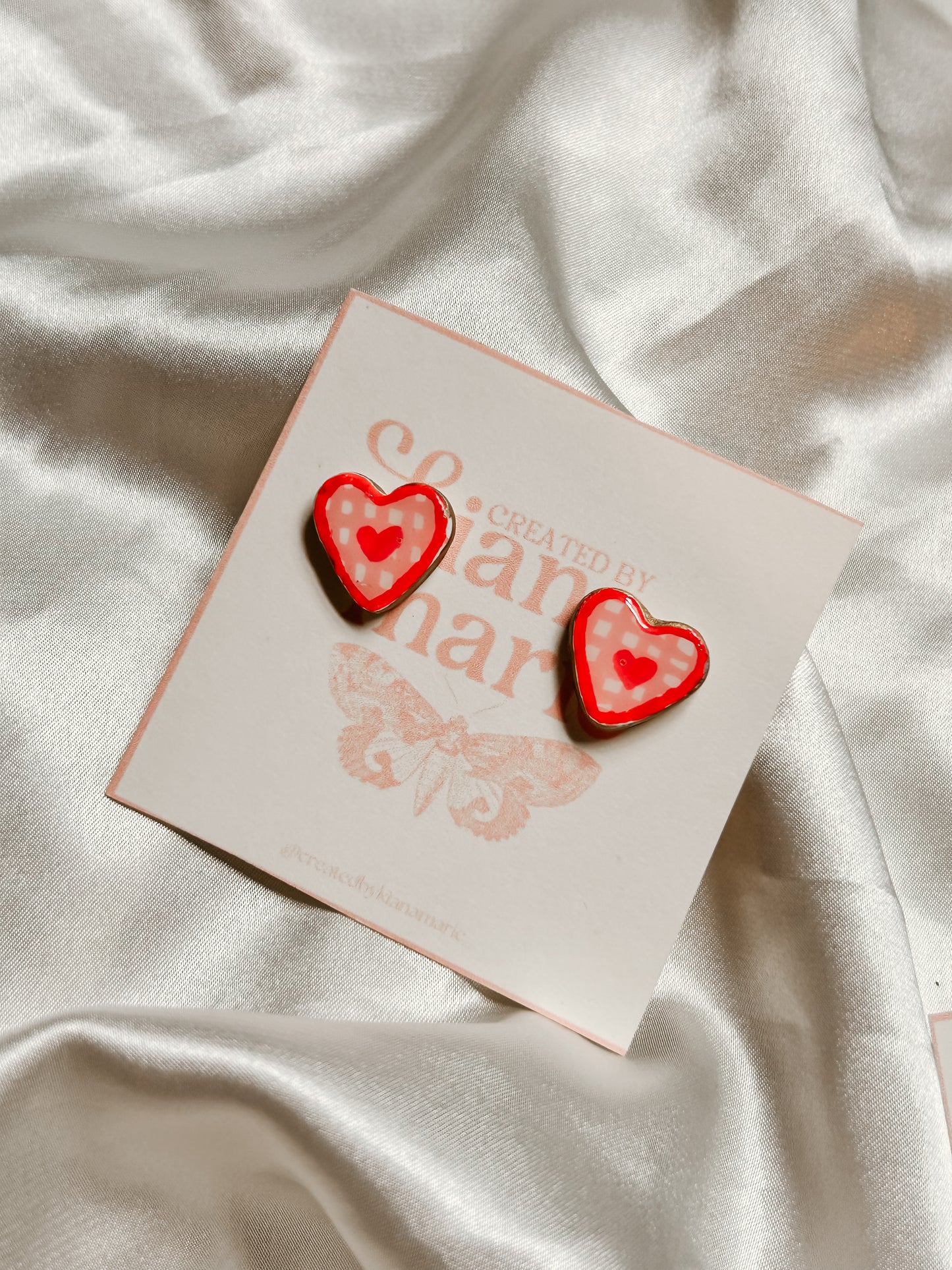 Pink Gingham Heart Earrings