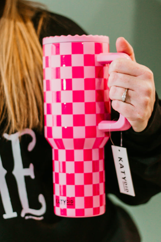 Pink Checker Stainless Steel Tumbler