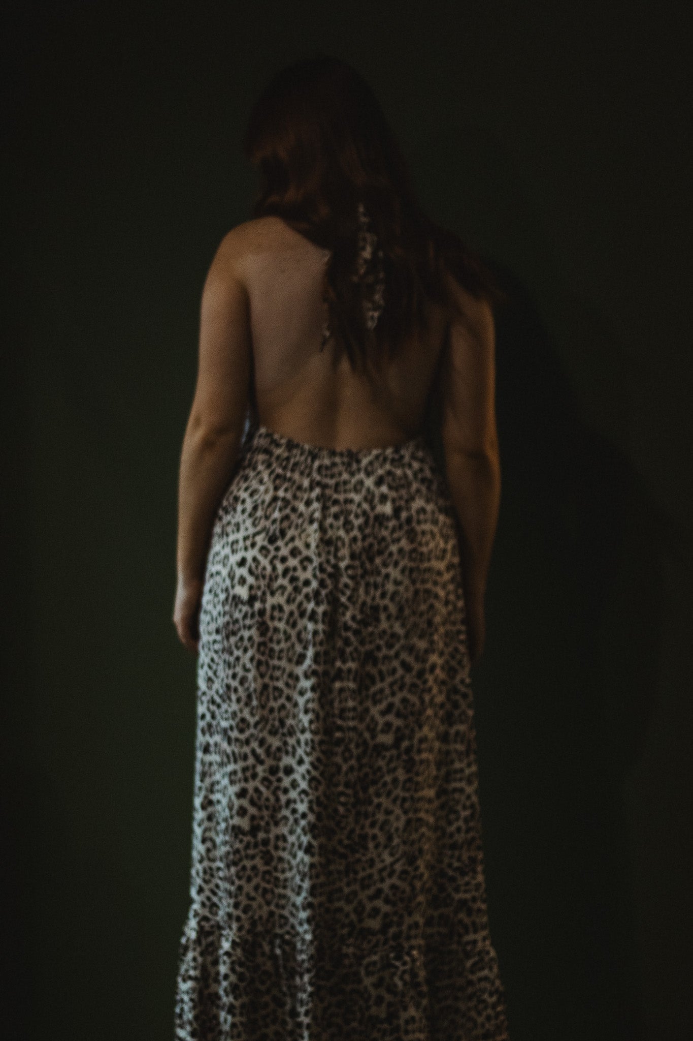 Leopard Backless Ruffle Maxi Dress