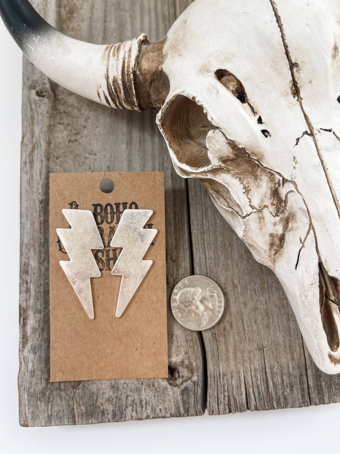 Western Matte Lightning Bolt Earrings - Gold - Silver