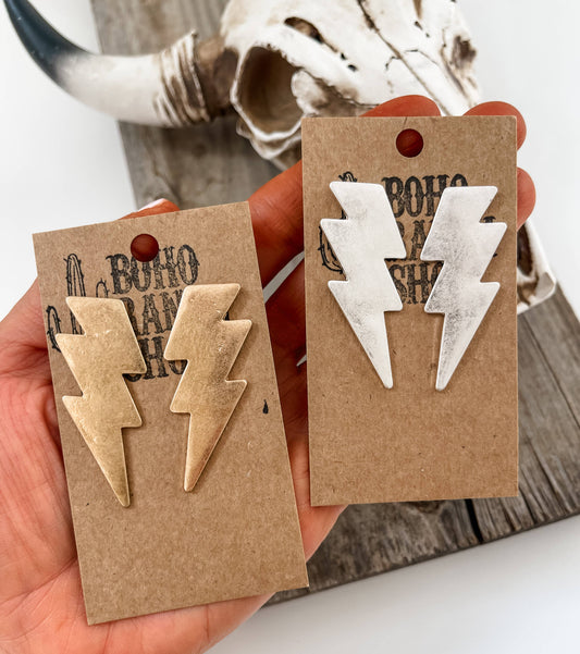 Western Matte Lightning Bolt Earrings - Gold - Silver